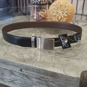 𝅺arnold Palmer Reversible Plaque Buckle Leather Belt